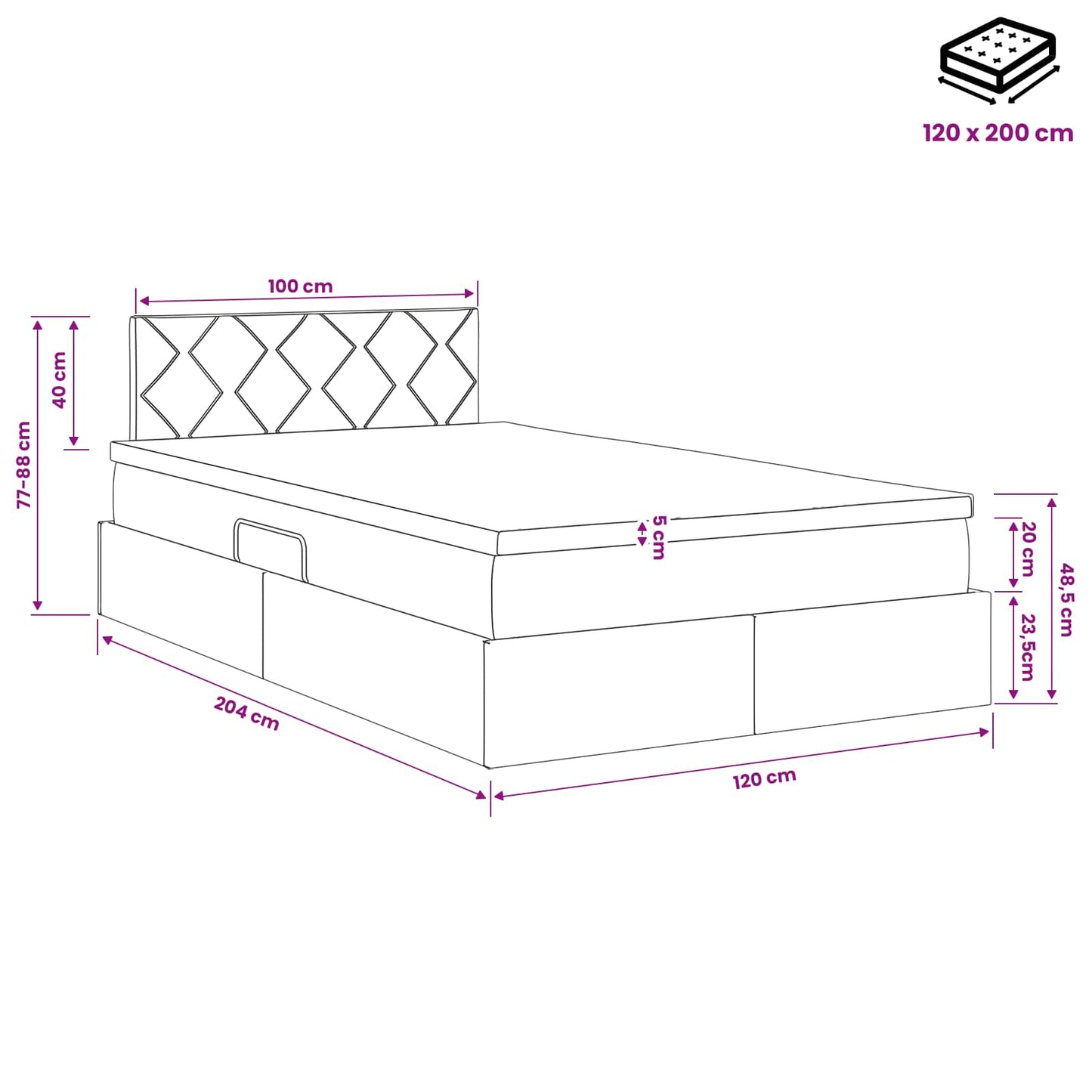 Opbergbed met matras met hoofdeinde Zwart 120 x 200 cm fluweel is nu te koop bij PeponiXL, paradijselijk wonen!