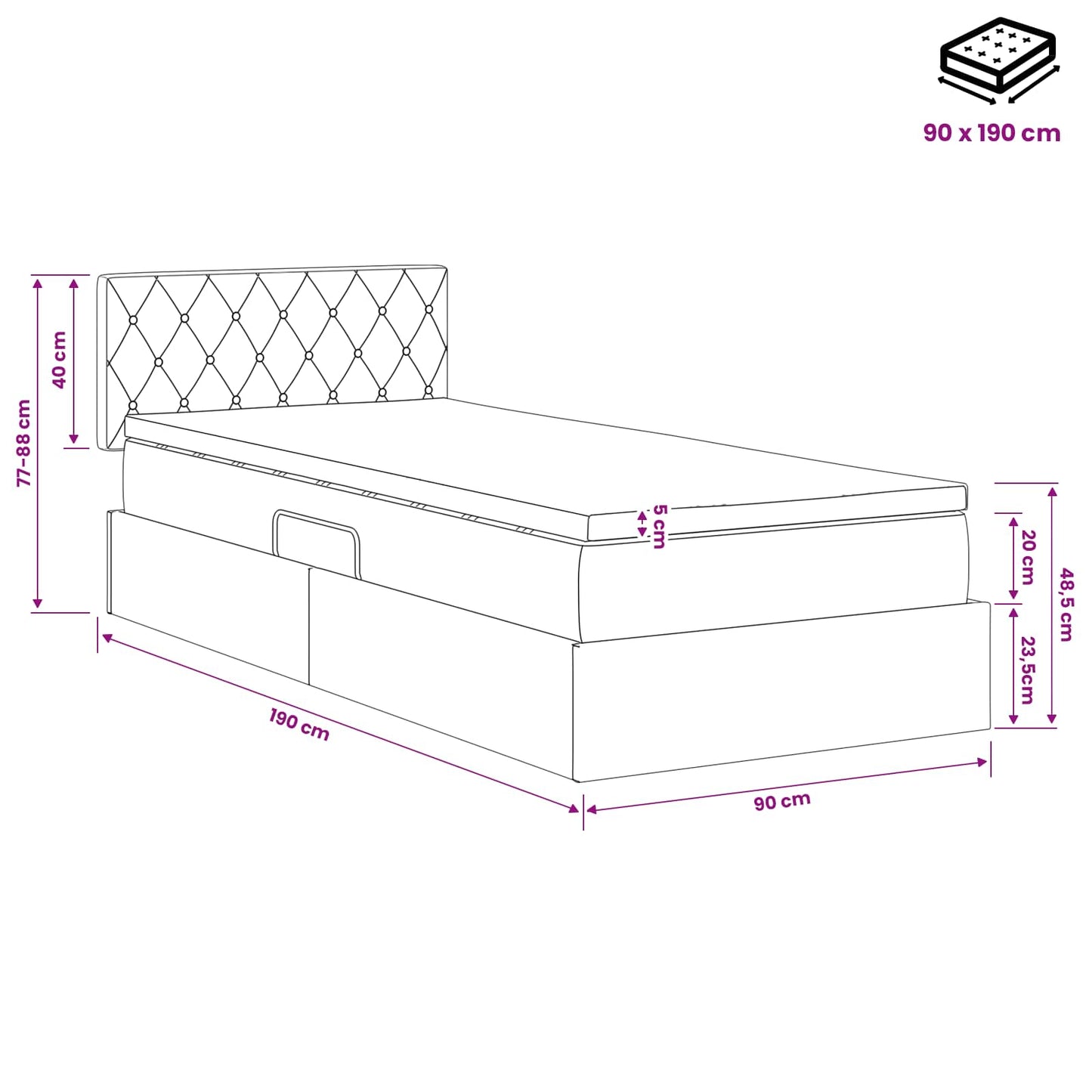 Opslag bed met hoofdeinde Donkergrijs 90 x 190 cm Fluweel is nu te koop bij PeponiXL, paradijselijk wonen!