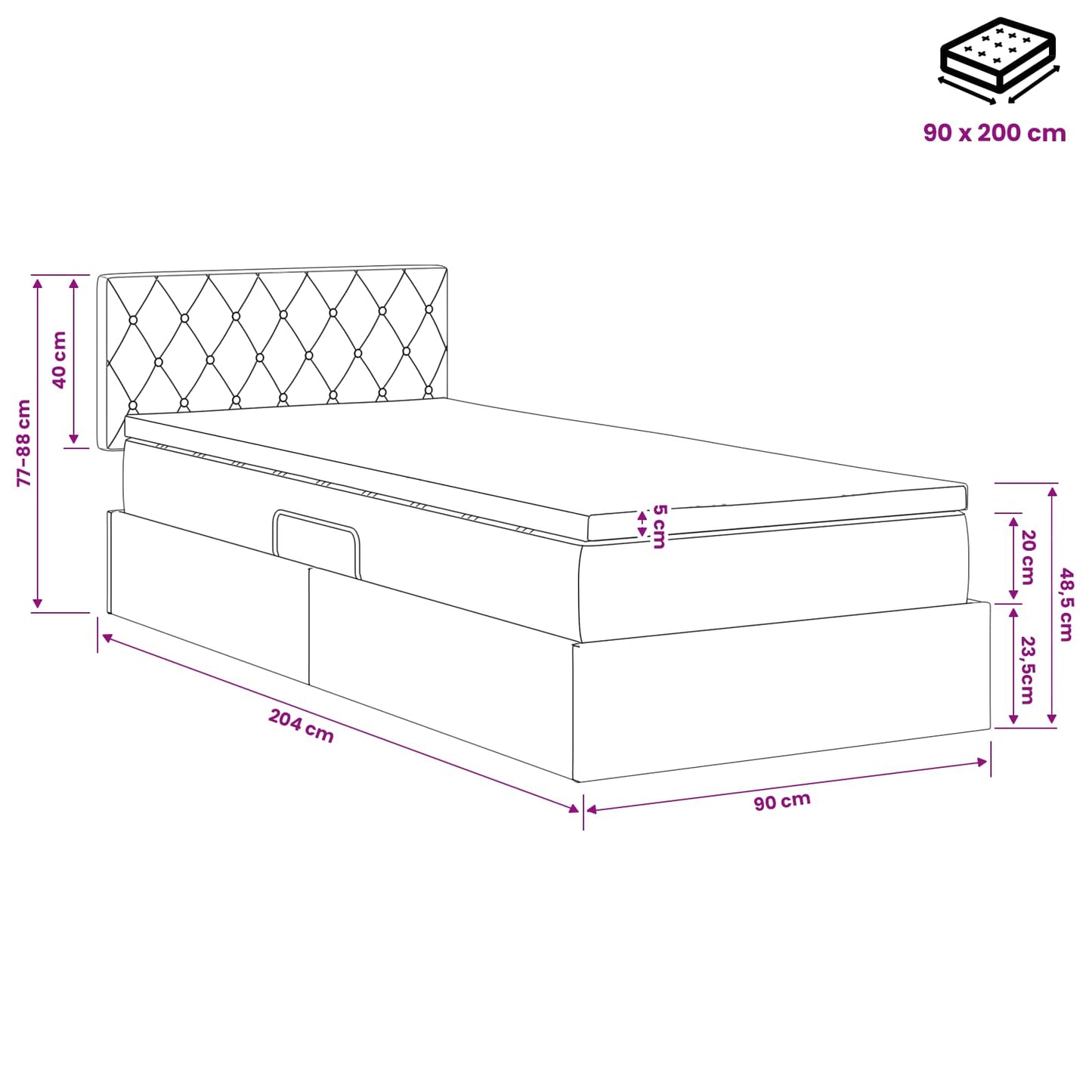 Opslag bed met hoofdeinde Zwart 90 x 200 cm Fluweel is nu te koop bij PeponiXL, paradijselijk wonen!