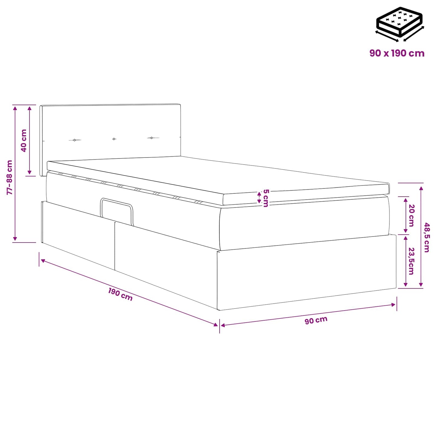 Opslag bed met hoofdeinde Donkergrijs 90 x 190 cm Fluweel is nu te koop bij PeponiXL, paradijselijk wonen!