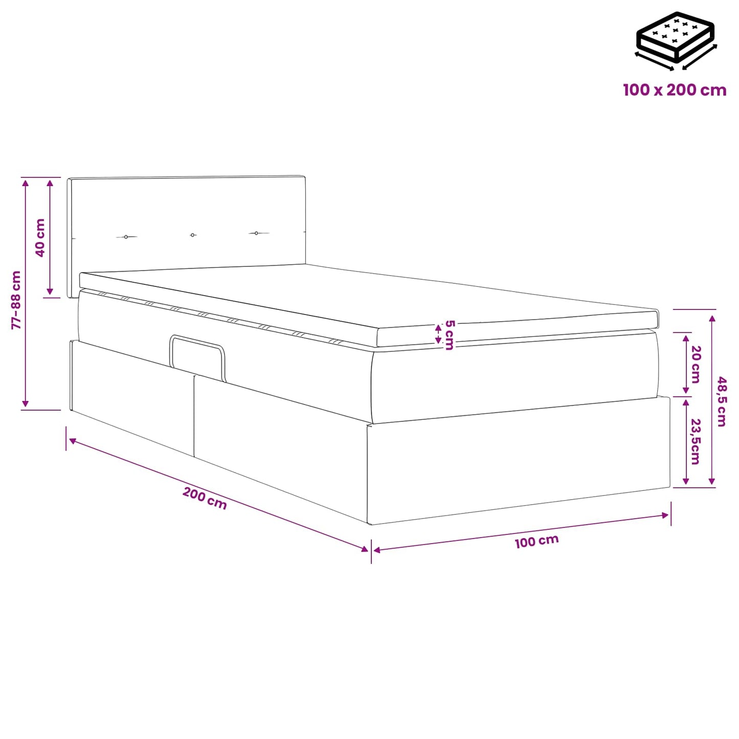 Opslag bed met hoofdeinde Lichtgrijs 100 x 200 cm Fluweel is nu te koop bij PeponiXL, paradijselijk wonen!