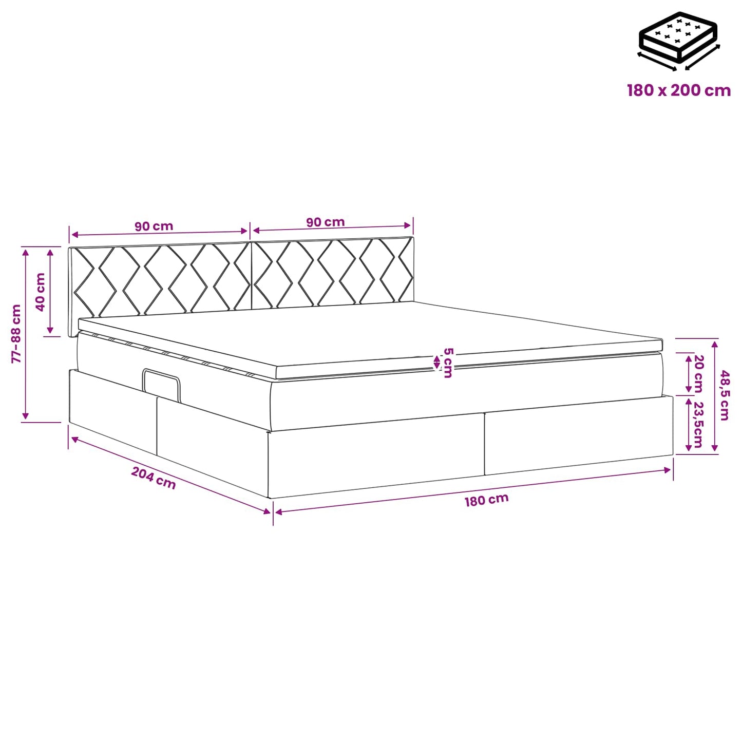 Opslag bed met hoofdeinde Roze 180 x 200 cm Fluweel is nu te koop bij PeponiXL, paradijselijk wonen!