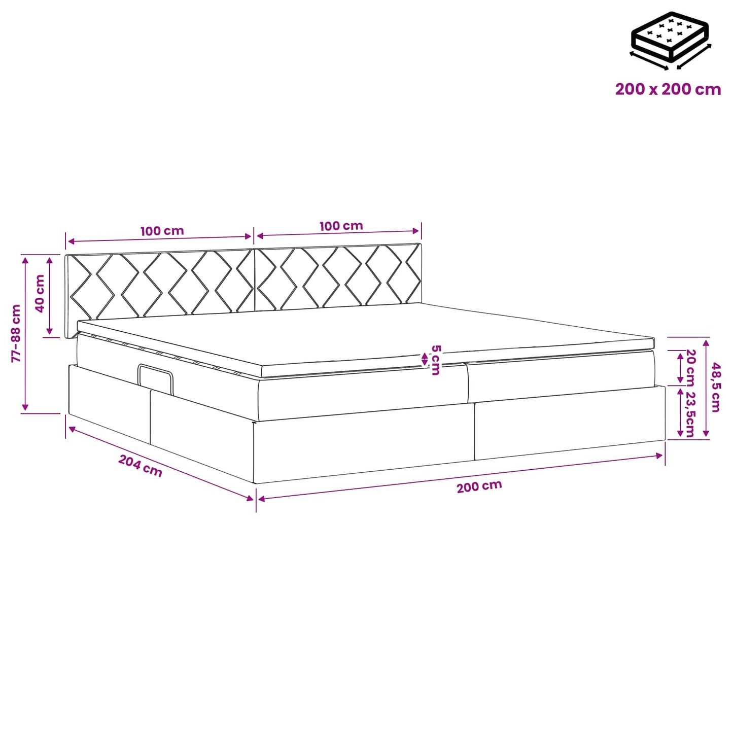 Opslag bed met hoofdeinde Zwart 200 x 200 cm Fluweel is nu te koop bij PeponiXL, paradijselijk wonen!