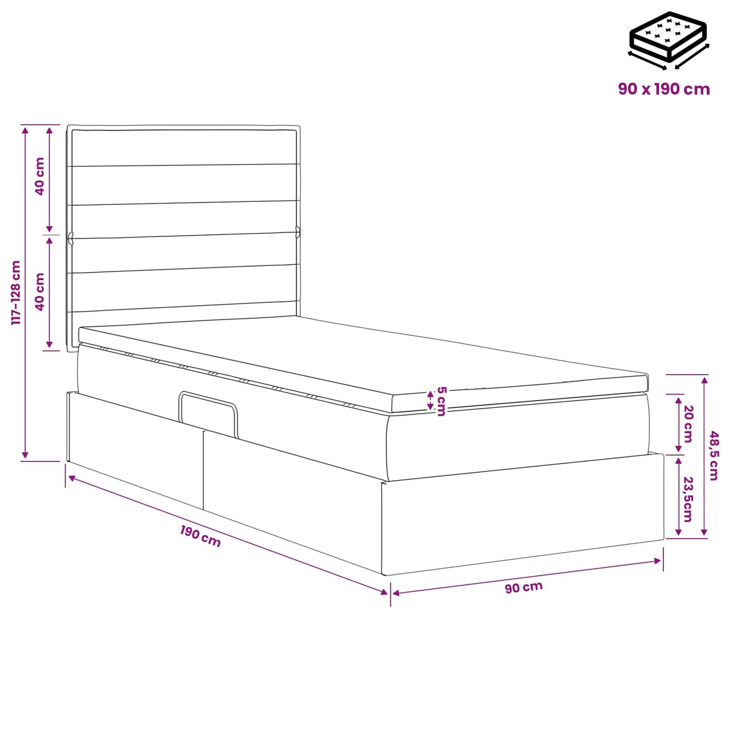 Opslag bed met matras met hoofdeinde Taupe 90 x 190 cm Stof is nu te koop bij PeponiXL, paradijselijk wonen!