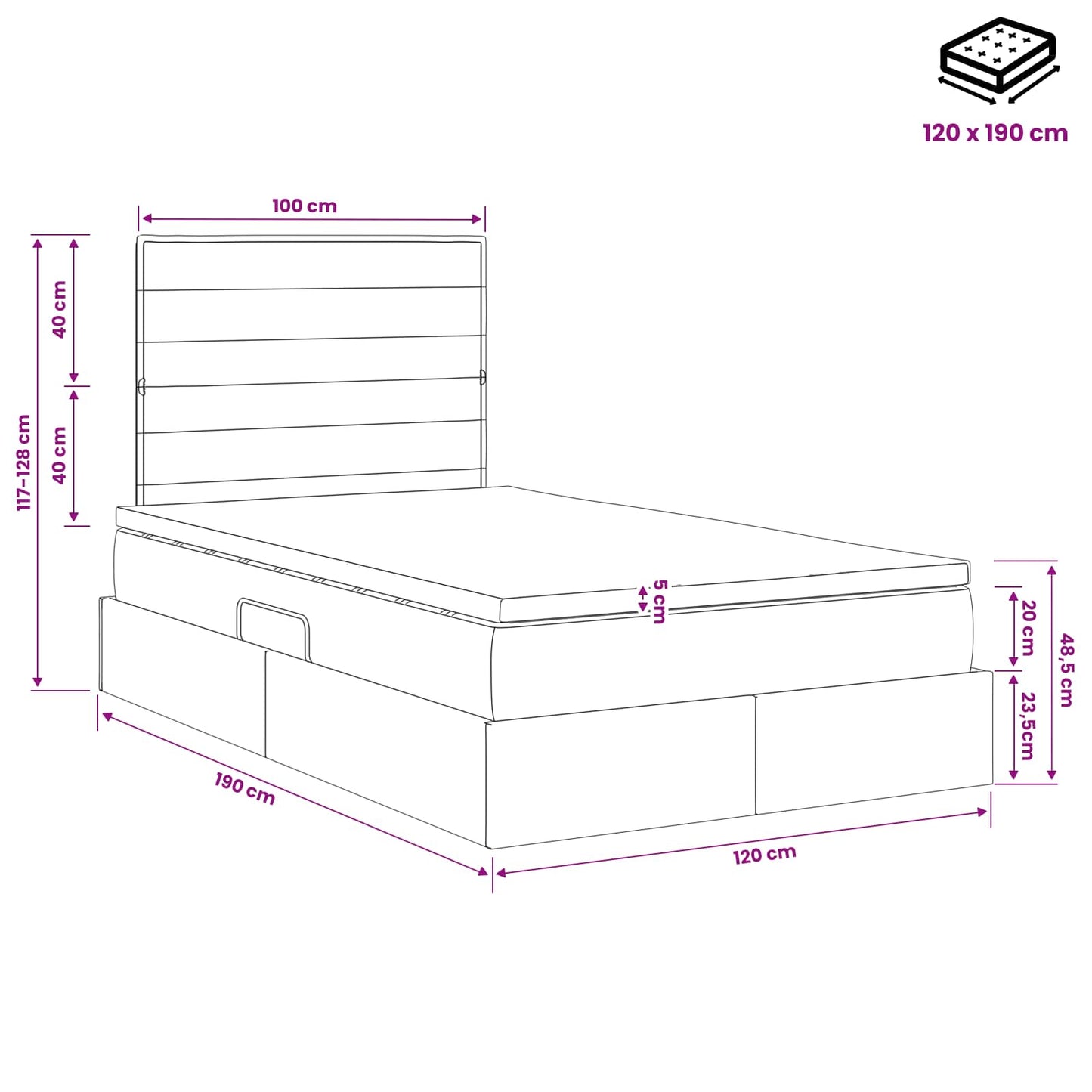Opslag bed met matras met opslag Lichtgrijs 120 x 190 cm Stof is nu te koop bij PeponiXL, paradijselijk wonen!