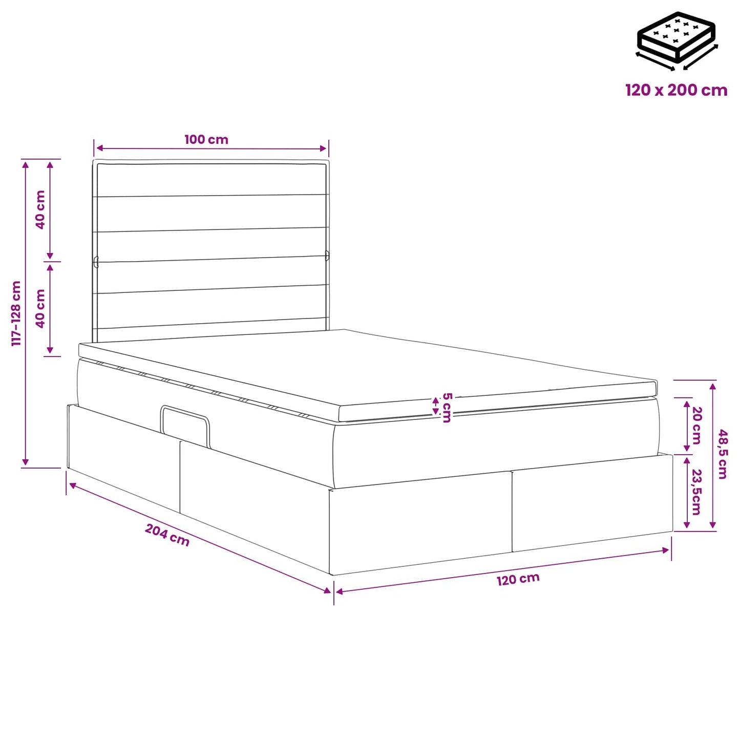 Opslag bed met matras met hoofdeinde Zwart 120 x 200 cm Stof is nu te koop bij PeponiXL, paradijselijk wonen!
