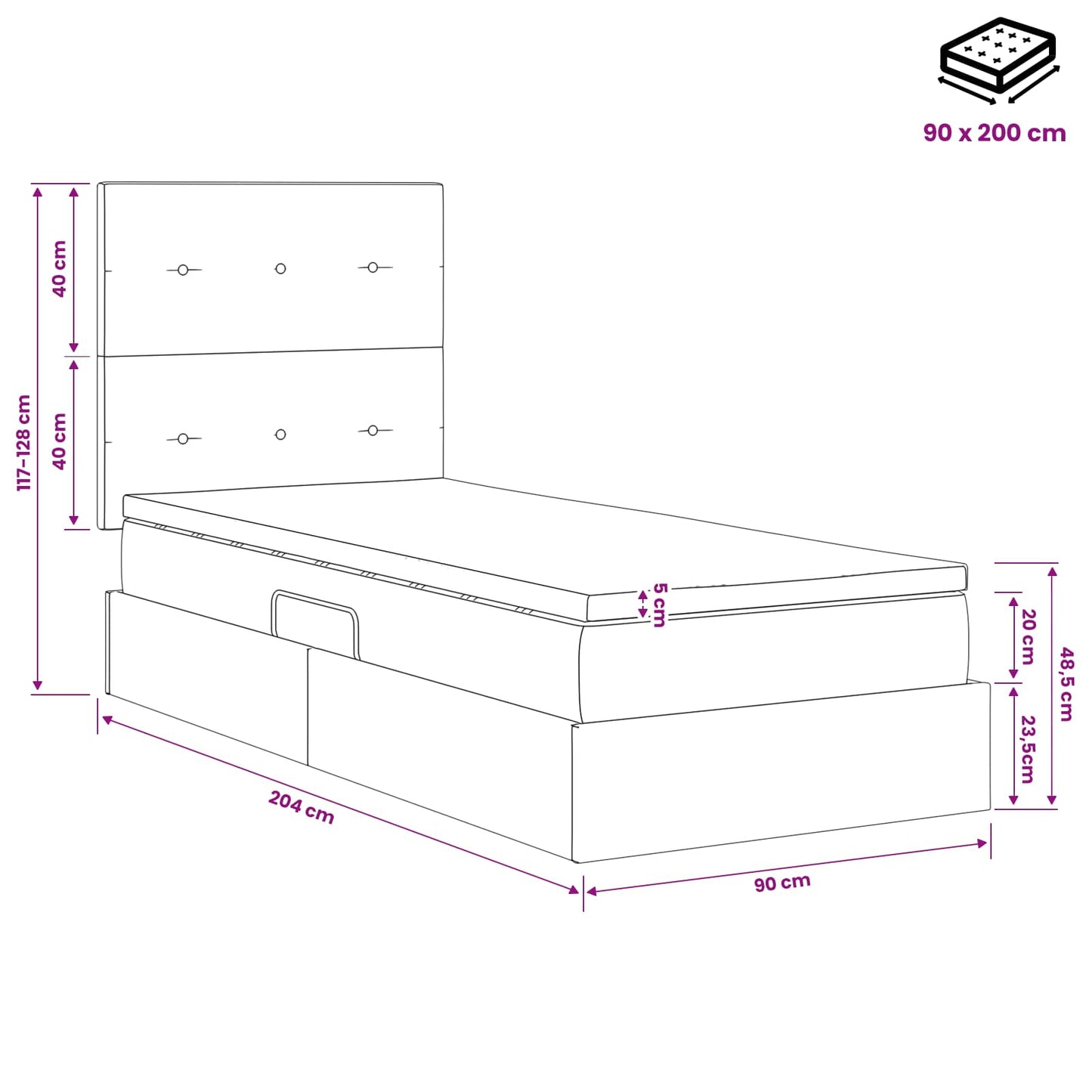 Opslag bed met matras met hoofdeinde Taupe 90 x 200 cm Stof is nu te koop bij PeponiXL, paradijselijk wonen!