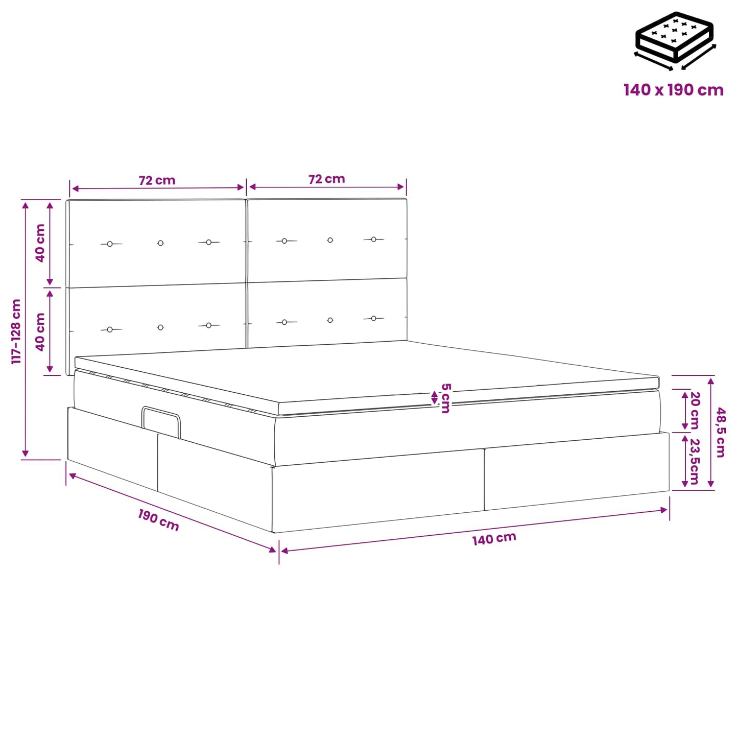 Opslag bed met matras met opslag Crèmekleurig 140 x 190 cm Stof is nu te koop bij PeponiXL, paradijselijk wonen!