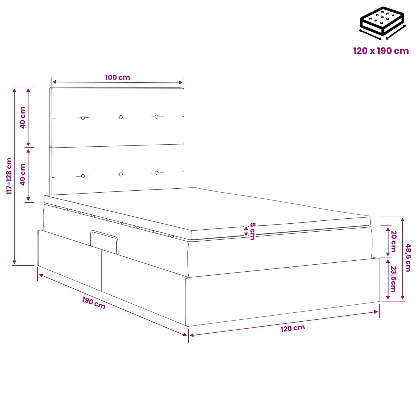 Opslag bed met matras Donkergrijs 120 x 190 cm Fluweel is nu te koop bij PeponiXL, paradijselijk wonen!