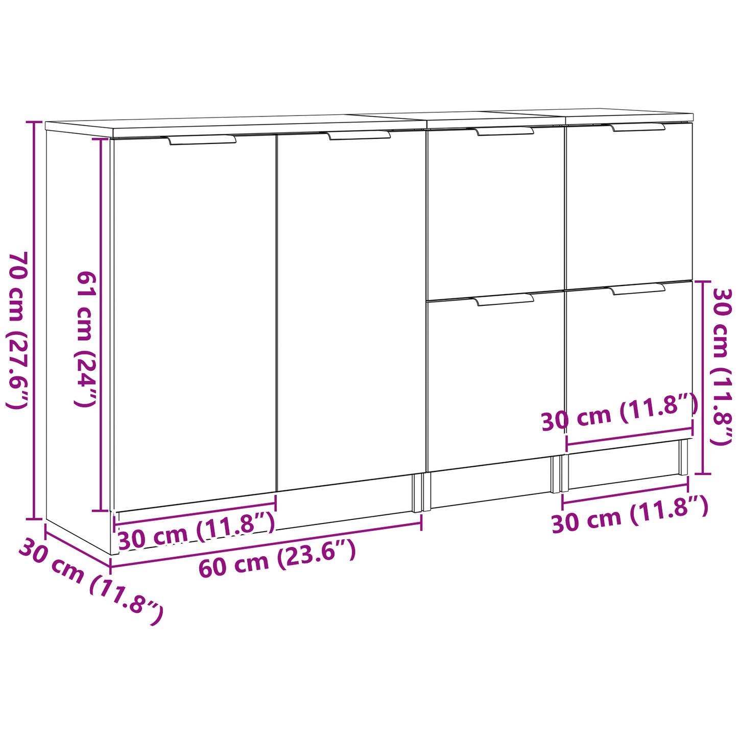 Dressoir 3 pcs Zwart Eiken Bewerkt hout is nu te koop bij PeponiXL, paradijselijk wonen!