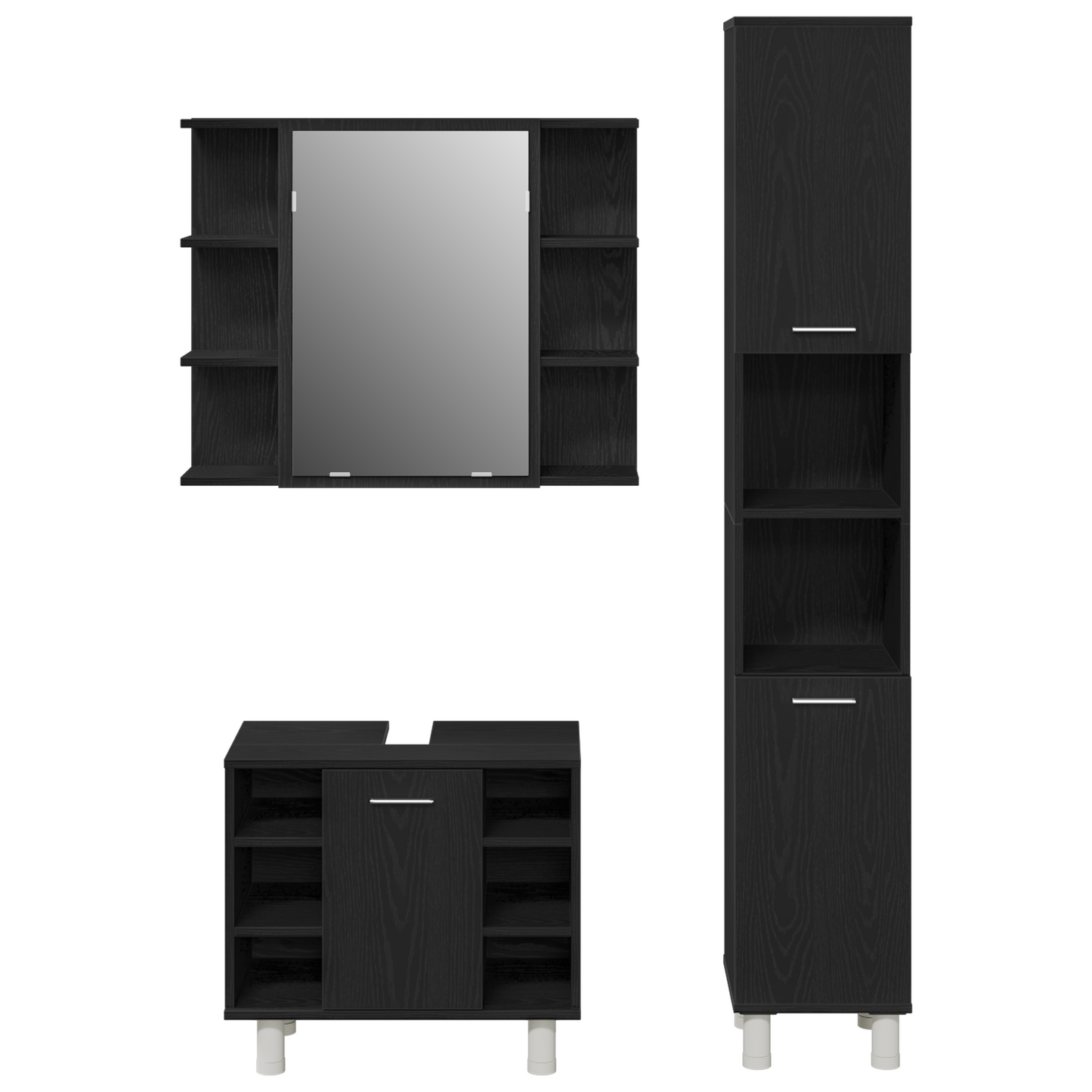 Badkamermeubelset 3 pcs Zwart 30 x 30 x 179,5 cm Bewerkt hout is nu te koop bij PeponiXL, paradijselijk wonen!