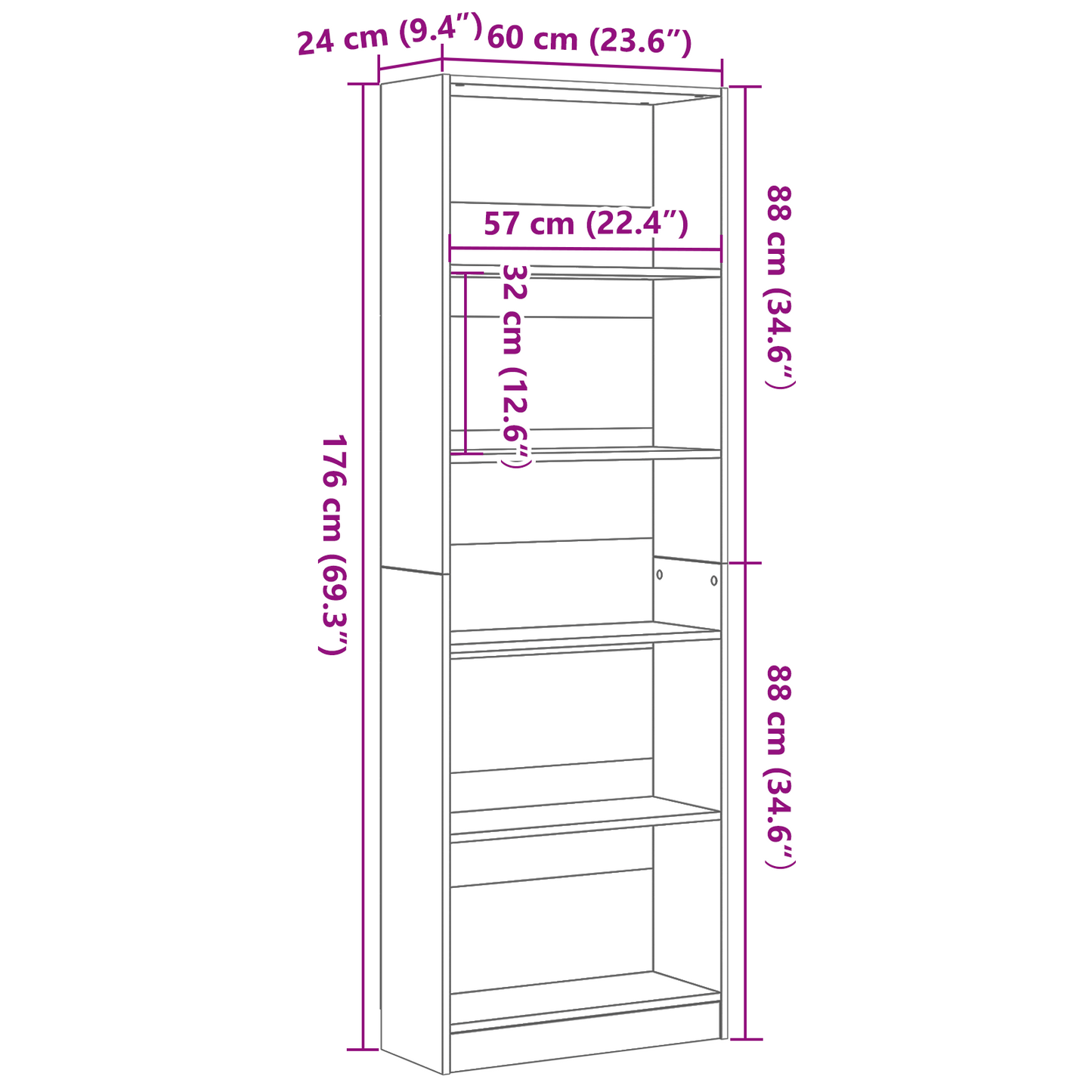 Boekenkast Zwart Eiken 60 x 24 x 176 cm Bewerkt hout is nu te koop bij PeponiXL, paradijselijk wonen!