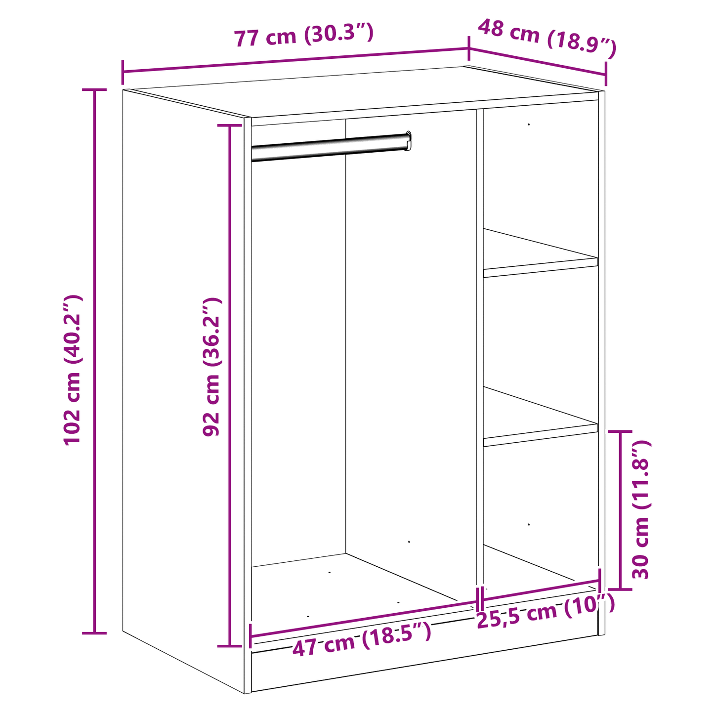 Kledingkast met plank met opslag Zwart Eiken 77 x 48 x 102 cm is nu te koop bij PeponiXL, paradijselijk wonen!