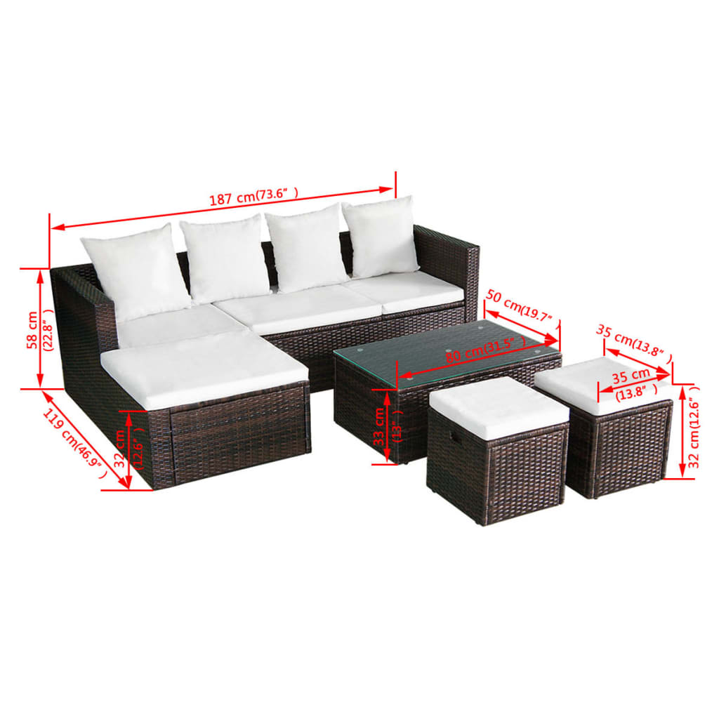 4-delige Loungeset met kussens poly rattan bruin is nu te koop bij PeponiXL, paradijselijk wonen!