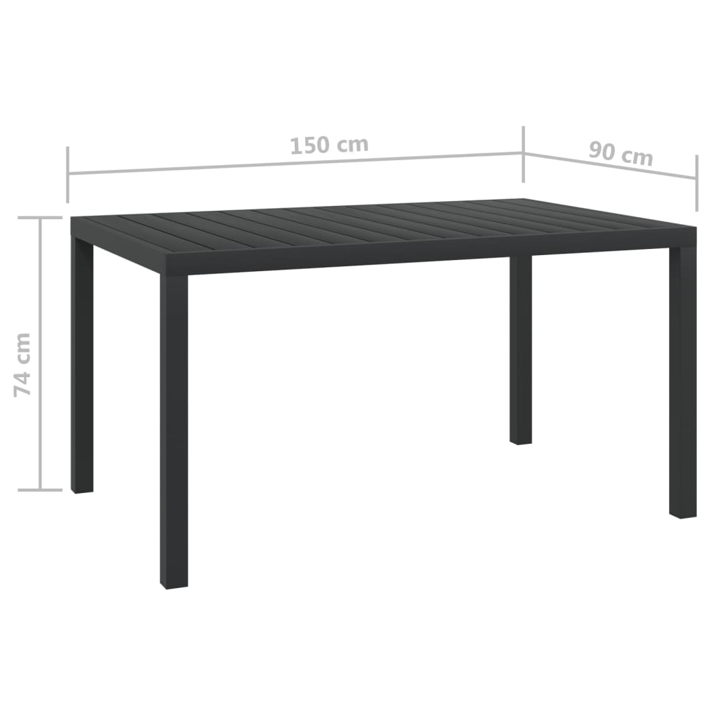 Tuintafel 150x90x74 cm aluminium en HKC zwart is nu te koop bij PeponiXL, paradijselijk wonen!