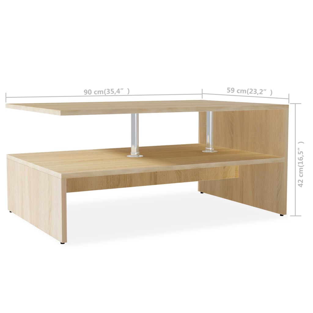 Salontafel 90x59x42 cm bewerkt hout eikenkleurig is nu te koop bij PeponiXL, paradijselijk wonen!