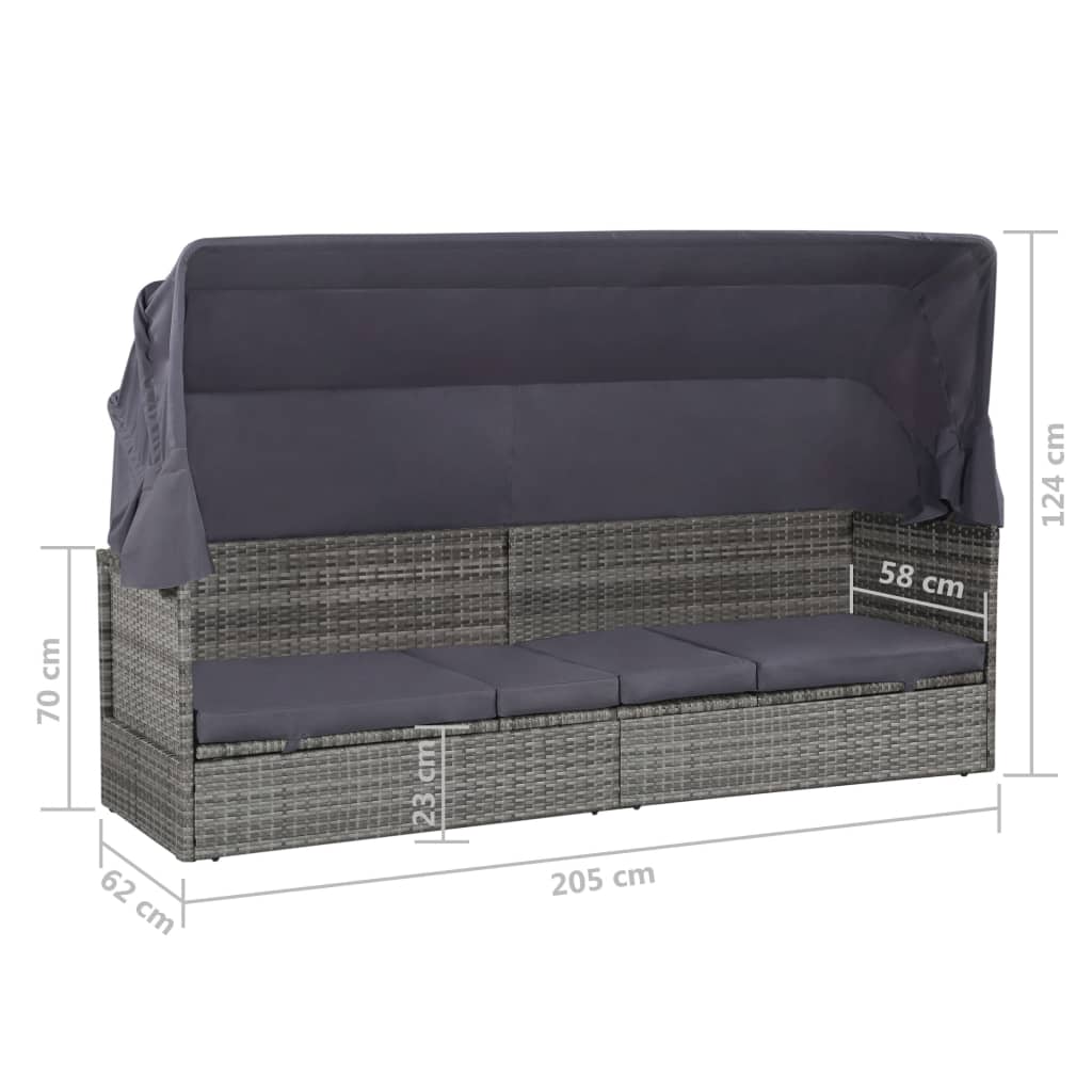 Tuinbed met luifel 205x62 cm poly rattan grijs is nu te koop bij PeponiXL, paradijselijk wonen!