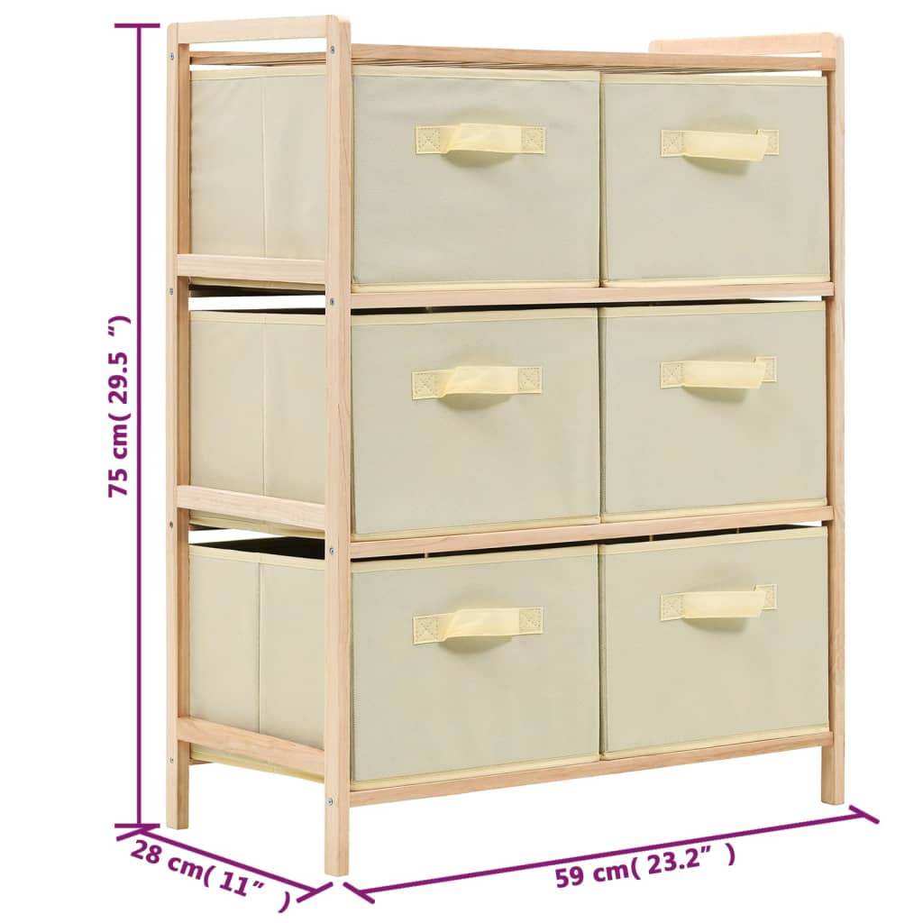 Opbergmeubel met 6 stoffen manden cederhout beige is nu te koop bij PeponiXL, paradijselijk wonen!