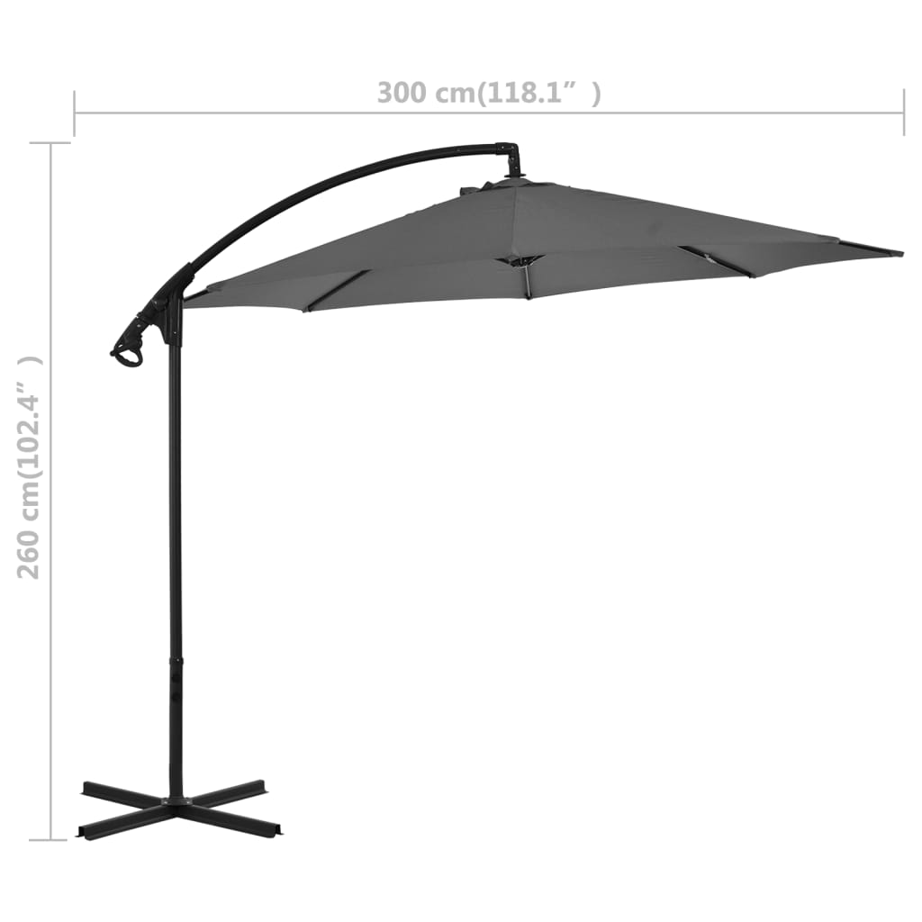 Zweefparasol met stalen paal 300 cm antracietkleurig is nu te koop bij PeponiXL, paradijselijk wonen!