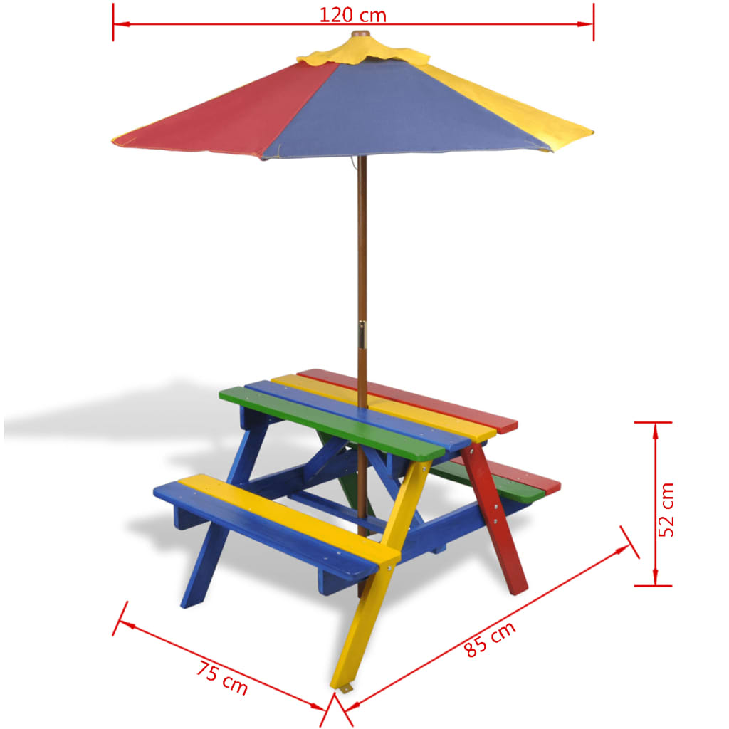 Kinderpicknicktafel met banken en parasol hout meerkleurig is nu te koop bij PeponiXL, paradijselijk wonen!