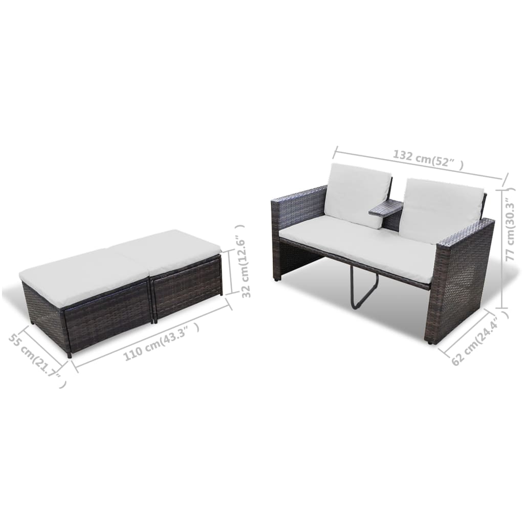 4-delige Loungeset met kussens poly rattan bruin is nu te koop bij PeponiXL, paradijselijk wonen!