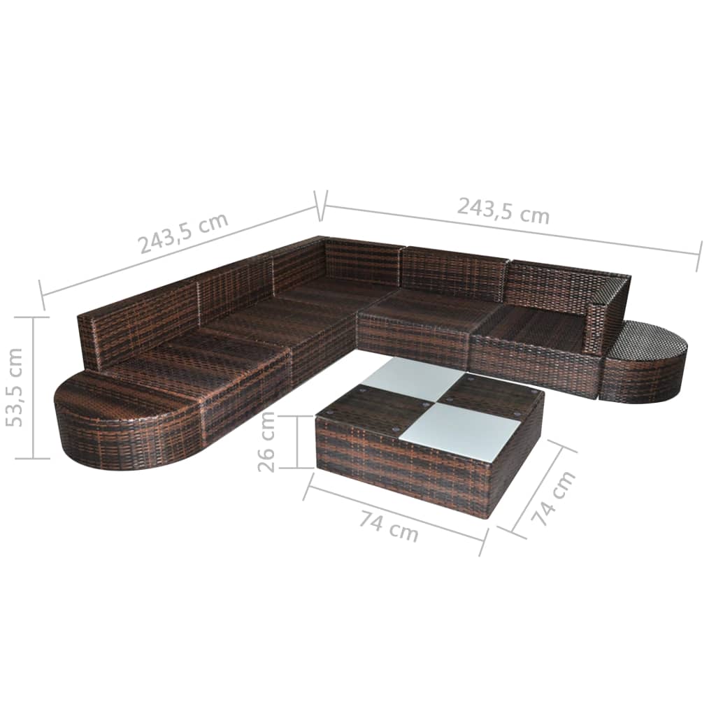 8-delige Loungeset met kussens poly rattan bruin is nu te koop bij PeponiXL, paradijselijk wonen!