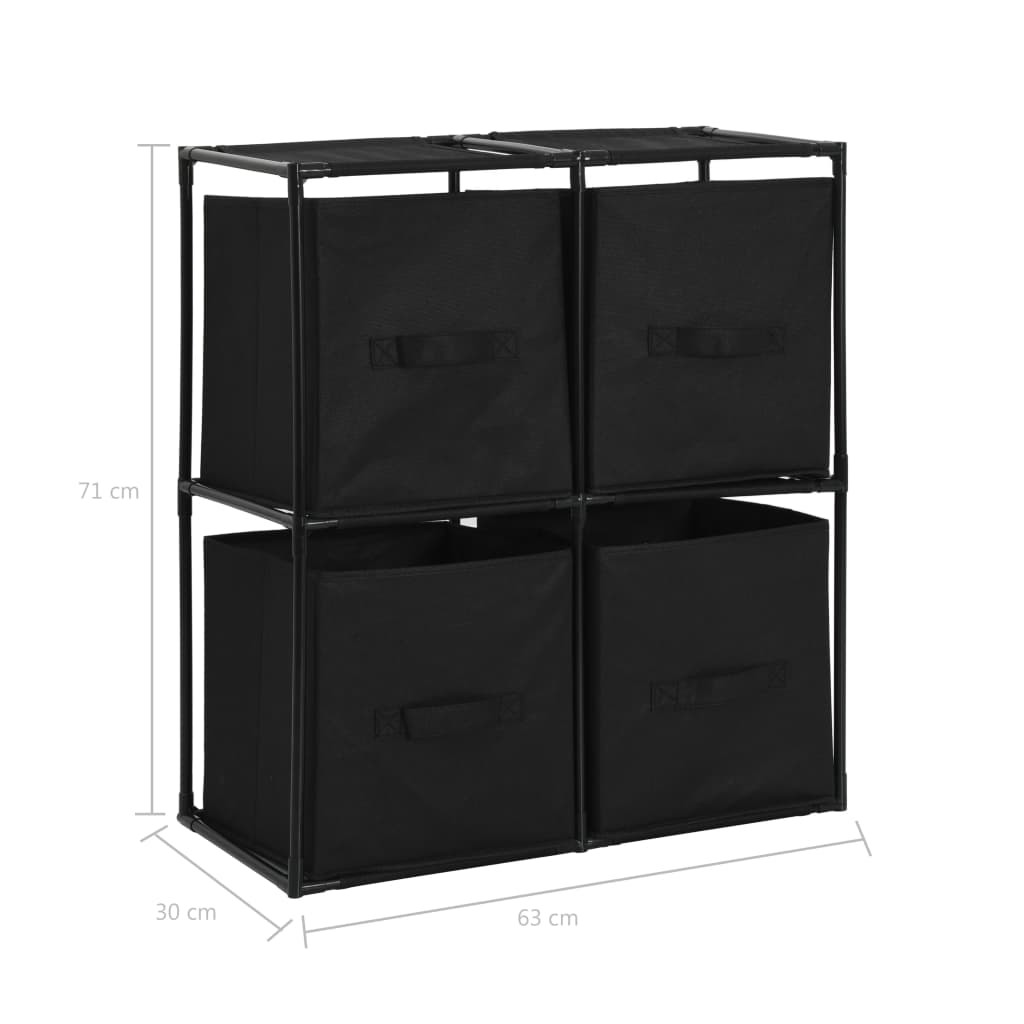 Opbergkast met 4 stoffen manden 63x30x71 cm staal zwart is nu te koop bij PeponiXL, paradijselijk wonen!