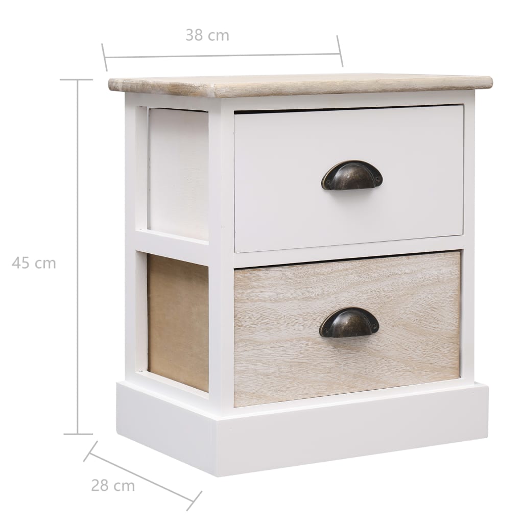 Nachtkastjes 2 st 38x28x45 cm paulowniahout wit en naturel is nu te koop bij PeponiXL, paradijselijk wonen!