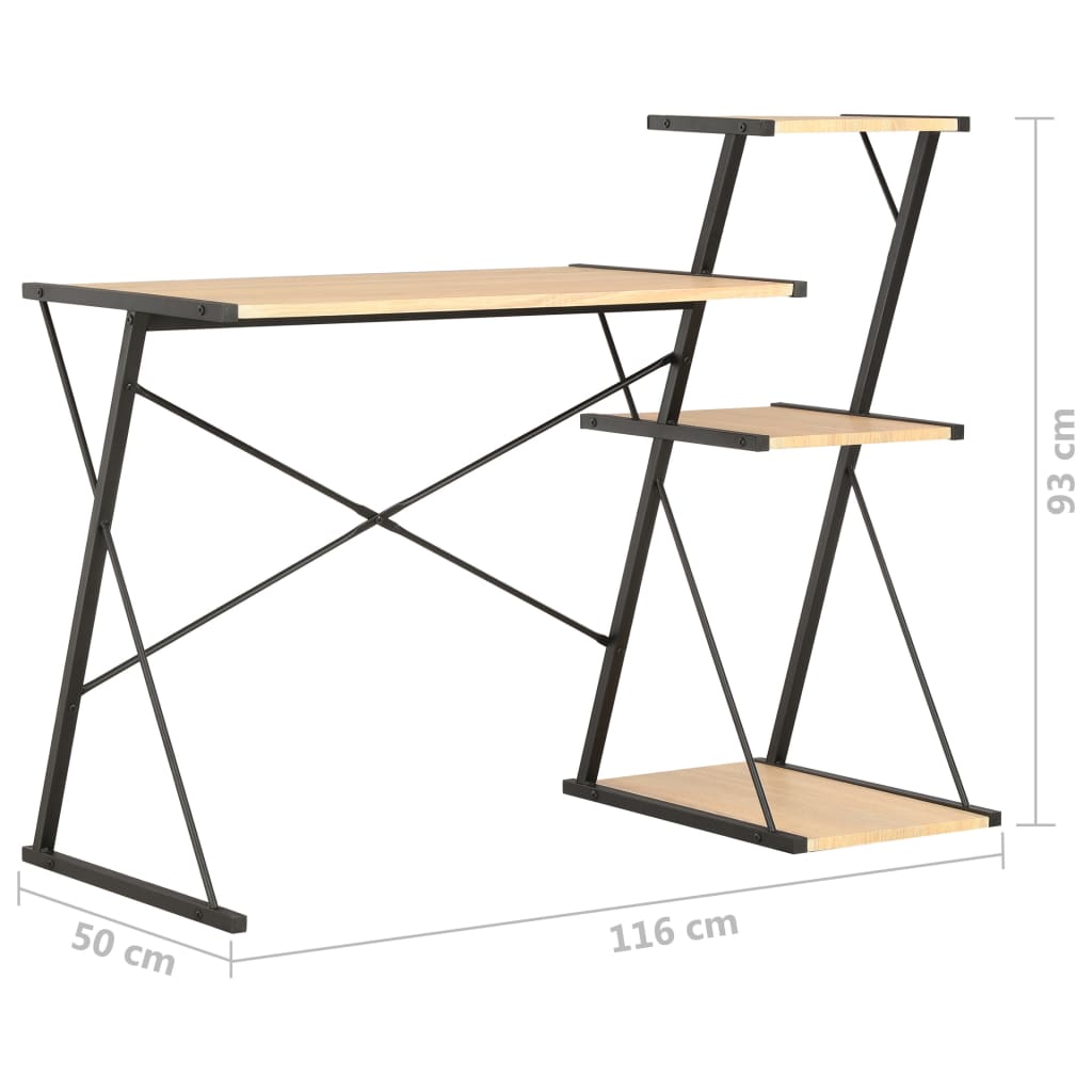 Bureau met schap 116x50x93 cm zwart en eikenkleurig is nu te koop bij PeponiXL, paradijselijk wonen!