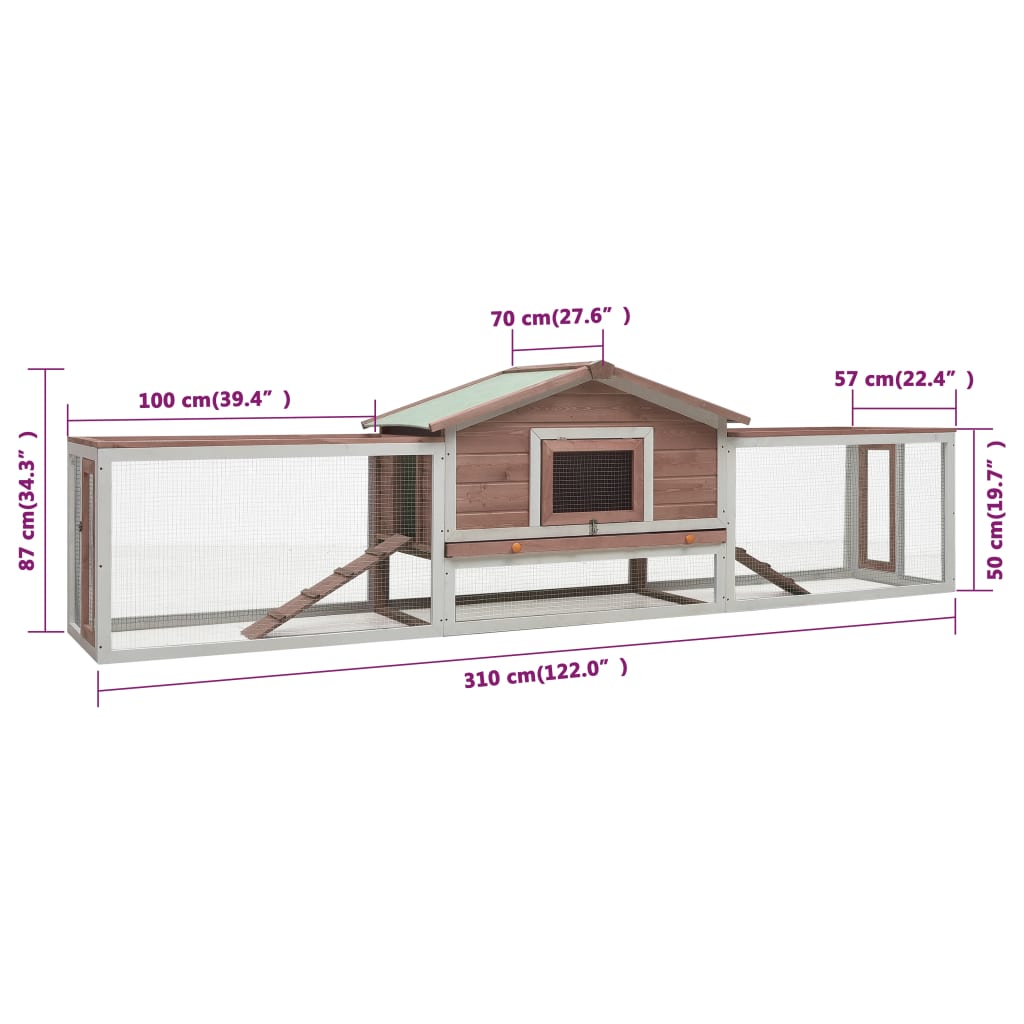 Konijnenhok 310x70x87 cm massief grenen- en vurenhout mokka is nu te koop bij PeponiXL, paradijselijk wonen!