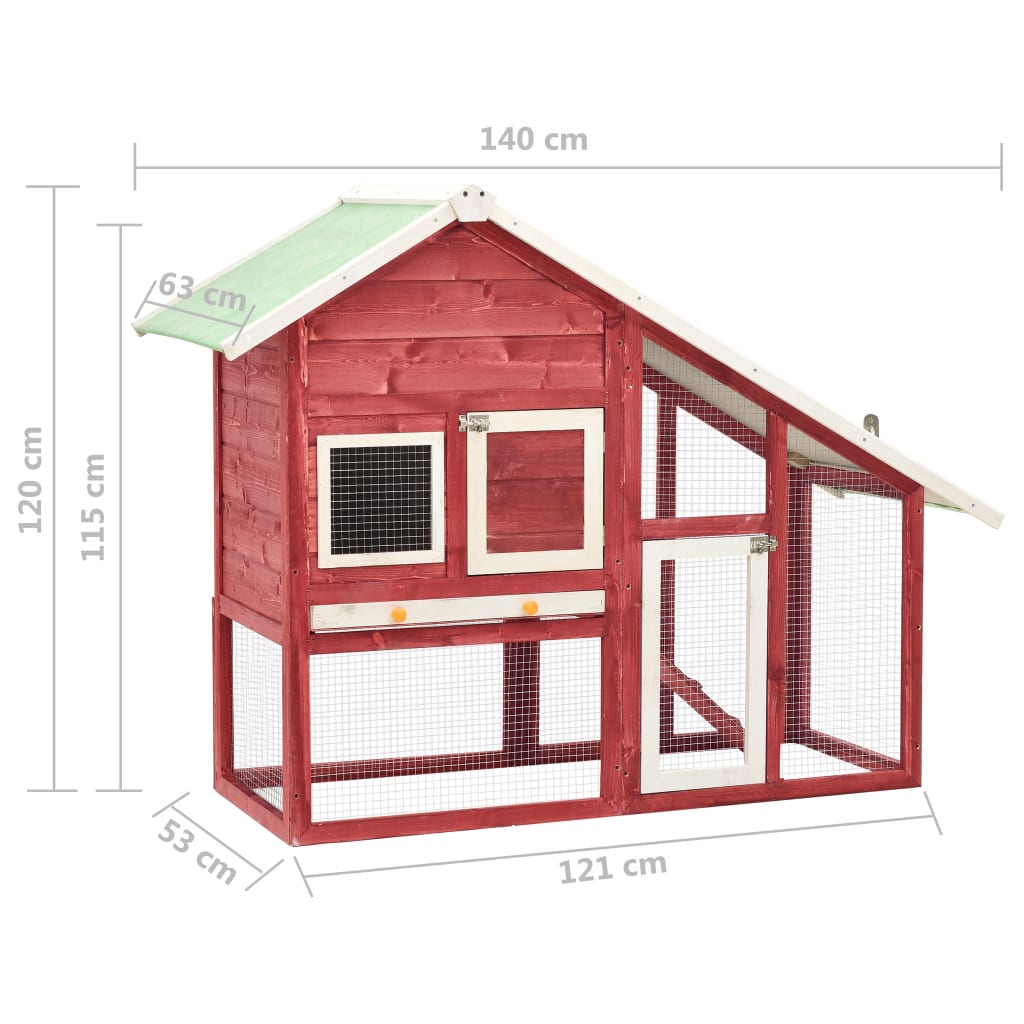 Konijnenhok 140x63x120 cm massief vurenhout rood en wit is nu te koop bij PeponiXL, paradijselijk wonen!