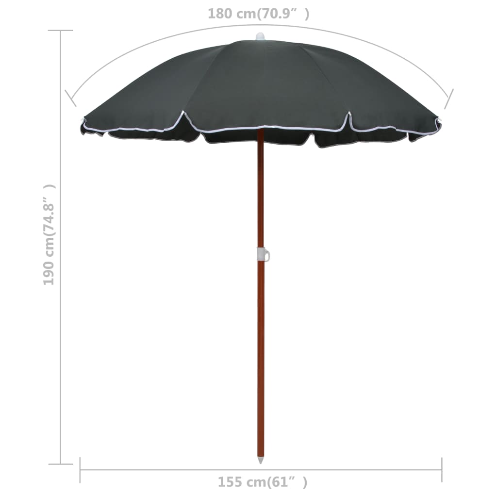 Parasol met stalen paal 180 cm antracietkleurig is nu te koop bij PeponiXL, paradijselijk wonen!