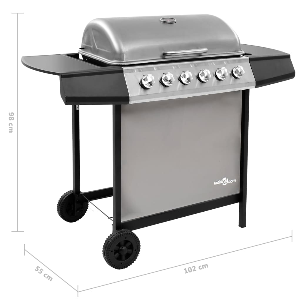Gasbarbecue met 6 branders zwart en zilverkleurig is nu te koop bij PeponiXL, paradijselijk wonen!