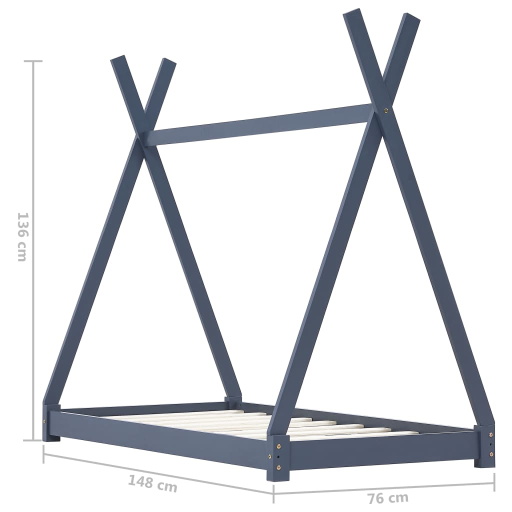 Kinderbedframe massief grenenhout grijs 70x140 cm is nu te koop bij PeponiXL, paradijselijk wonen!