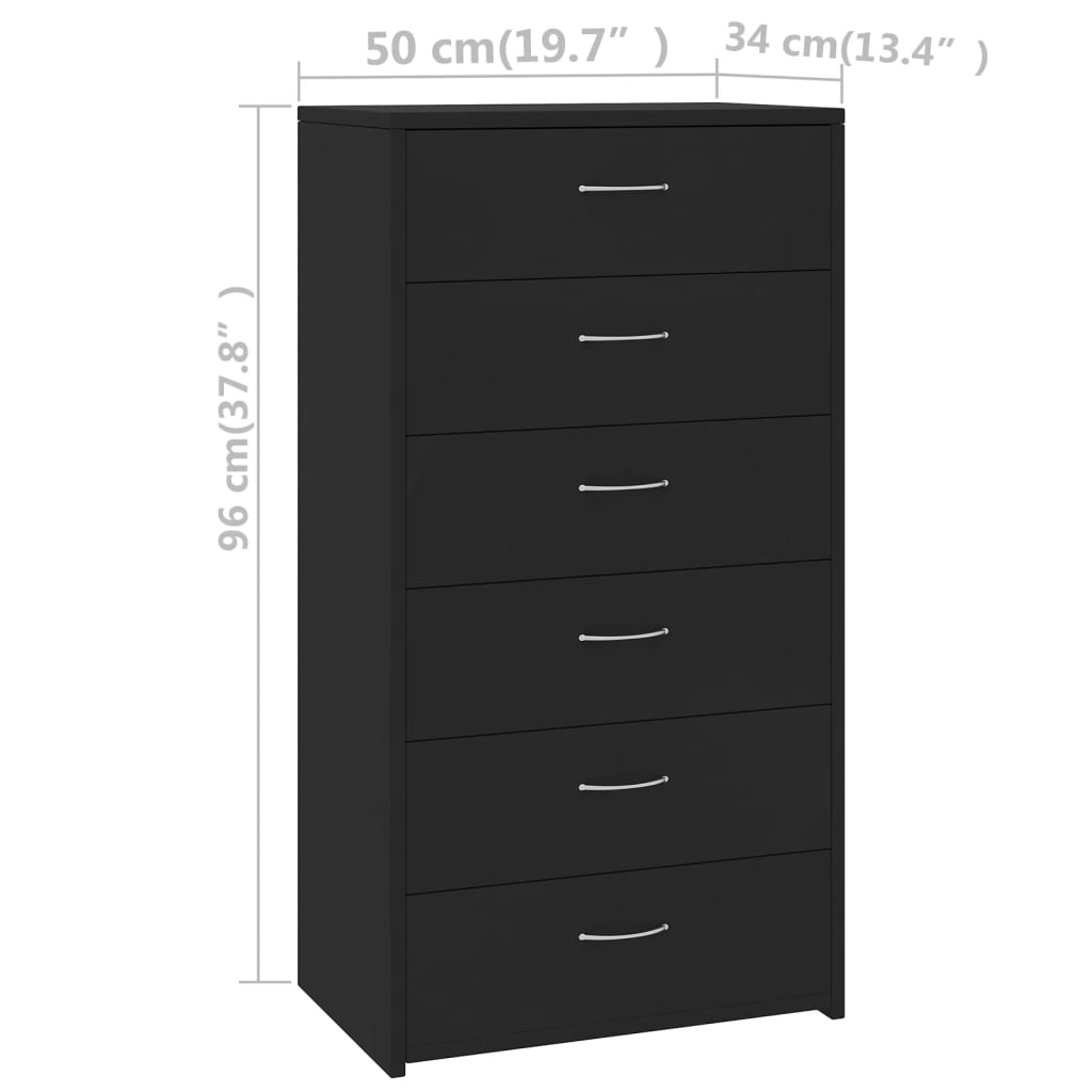 Dressoir met 6 lades 50x34x96 cm bewerkt hout zwart is nu te koop bij PeponiXL, paradijselijk wonen!