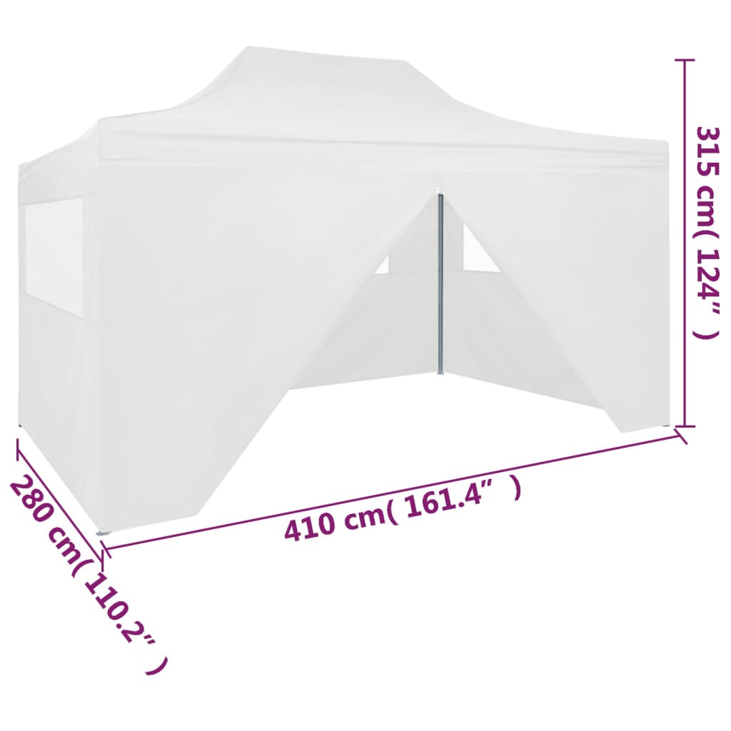Partytent met 4 zijwanden inklapbaar 280x410x315 cm staal wit is nu te koop bij PeponiXL, paradijselijk wonen!