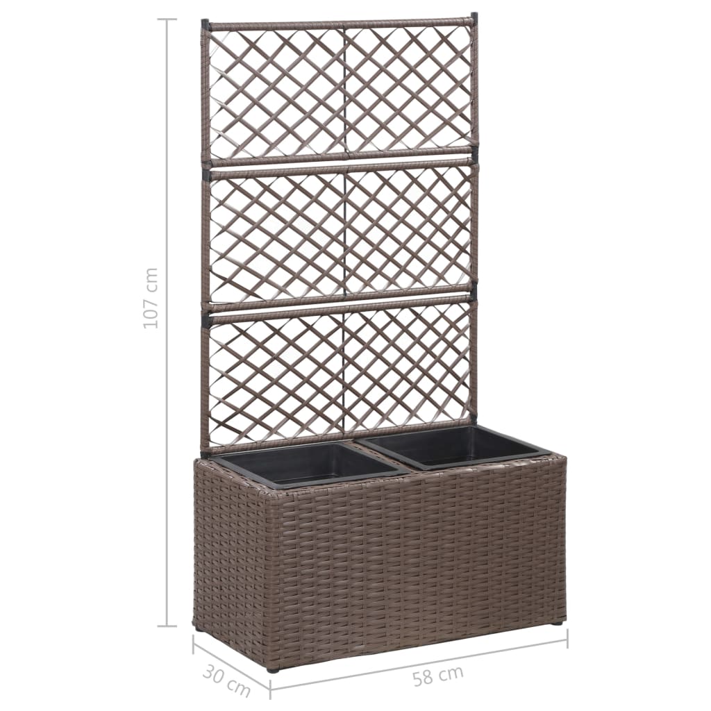 Latwerkplantenbak verhoogd met potten 58x30x107 cm rattan bruin is nu te koop bij PeponiXL, paradijselijk wonen!