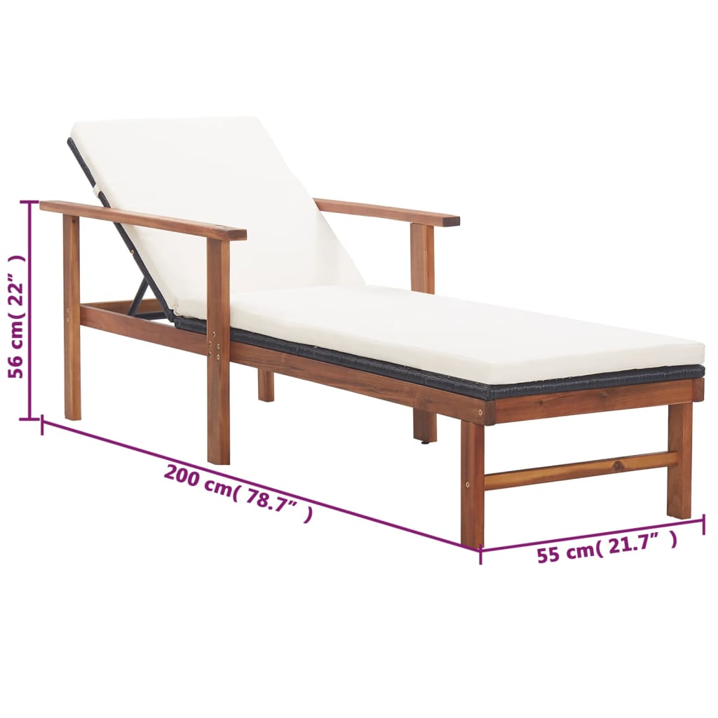 Ligbed met kussen poly rattan en massief acaciahout zwart is nu te koop bij PeponiXL, paradijselijk wonen!