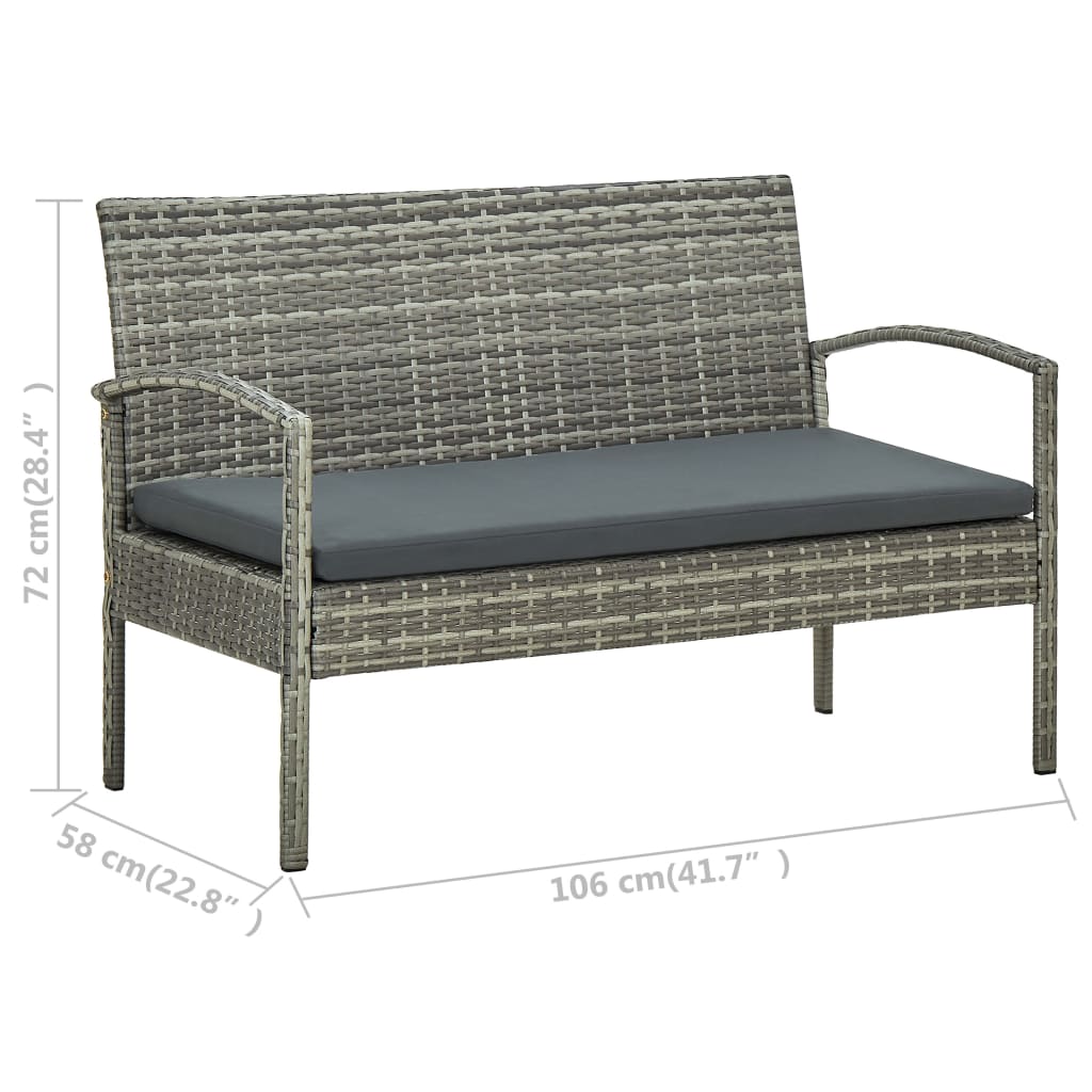 4-delige Loungeset met kussens poly rattan grijs is nu te koop bij PeponiXL, paradijselijk wonen!