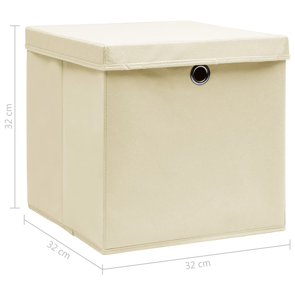 Opbergboxen met deksel 10 st 32x32x32 cm stof crèmekleurig is nu te koop bij PeponiXL, paradijselijk wonen!