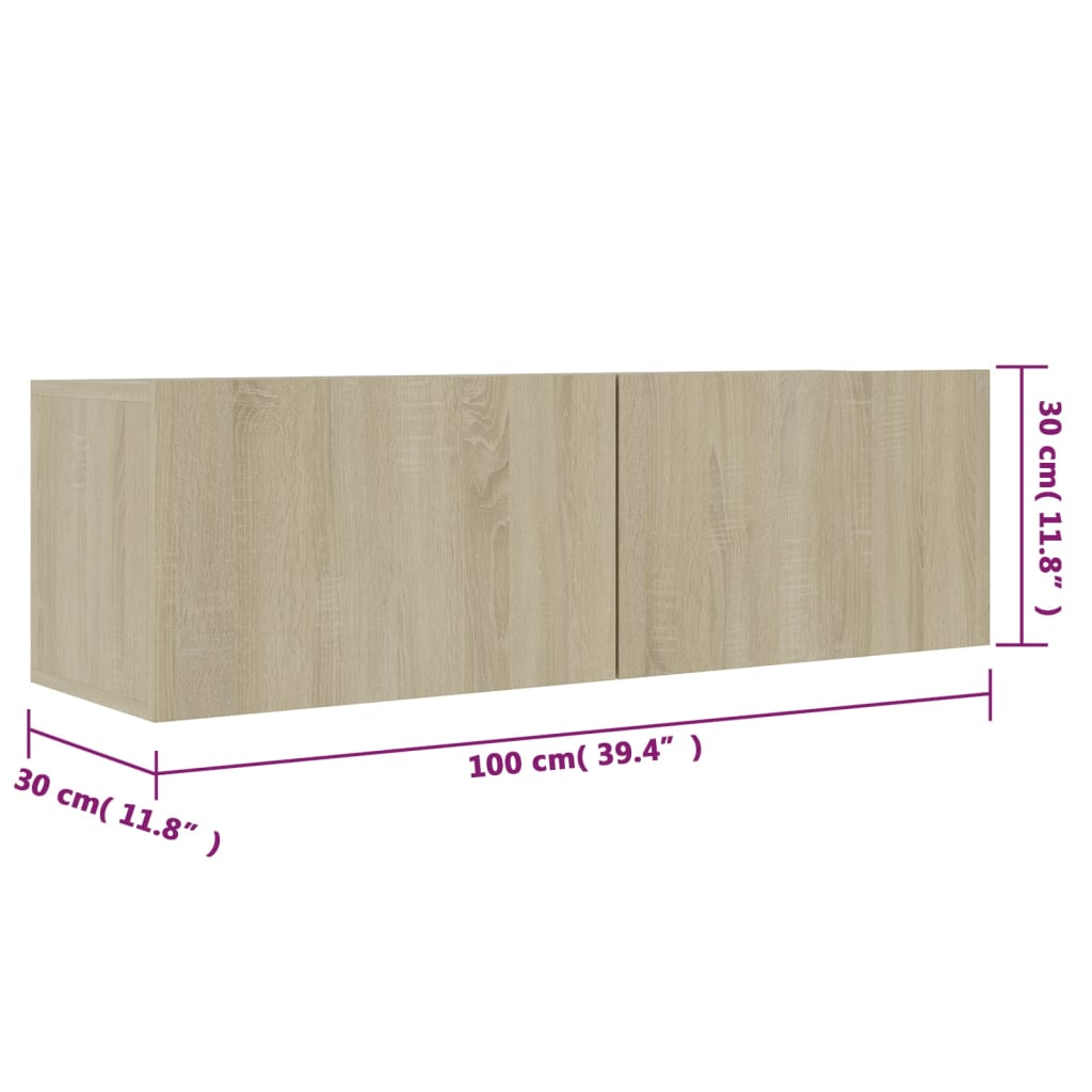 Tv-meubel 100x30x30 cm bewerkt hout sonoma eikenkleurig is nu te koop bij PeponiXL, paradijselijk wonen!