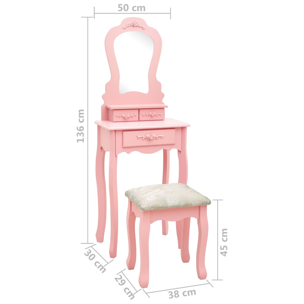 Kaptafelset met kruk 50x59x136 cm paulowniahout roze is nu te koop bij PeponiXL, paradijselijk wonen!