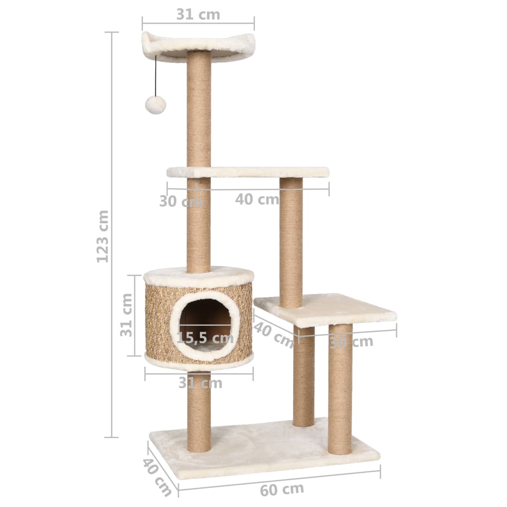 Kattenmeubel met krabpalen 123 cm zeegras is nu te koop bij PeponiXL, paradijselijk wonen!