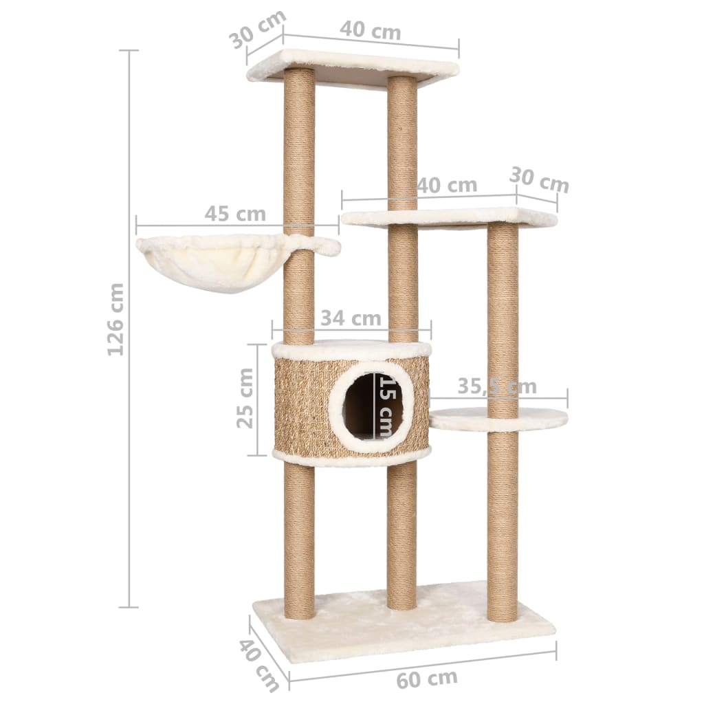 Kattenmeubel met krabpalen 126 cm zeegras is nu te koop bij PeponiXL, paradijselijk wonen!