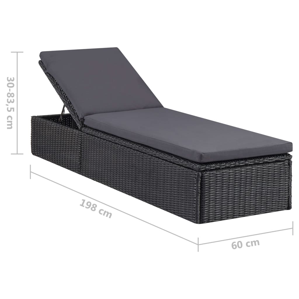 Ligbed poly rattan zwart en donkergrijs is nu te koop bij PeponiXL, paradijselijk wonen!