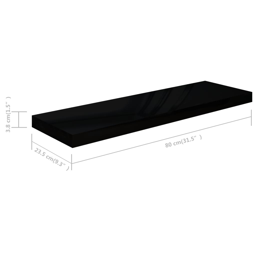 Wandschappen zwevend 4 st 80x23,5x3,8 cm MDF hoogglans zwart is nu te koop bij PeponiXL, paradijselijk wonen!