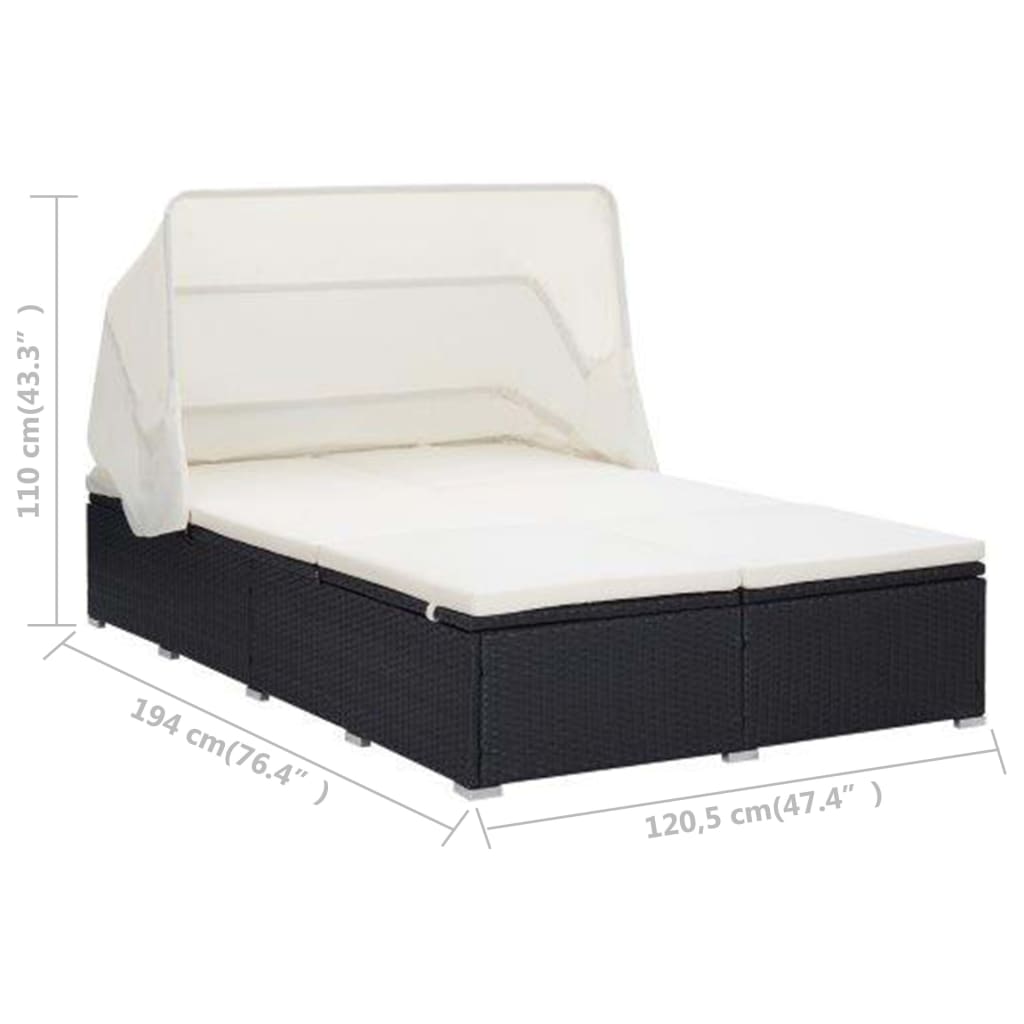 Ligbed met kussen 2-persoons poly rattan zwart is nu te koop bij PeponiXL, paradijselijk wonen!