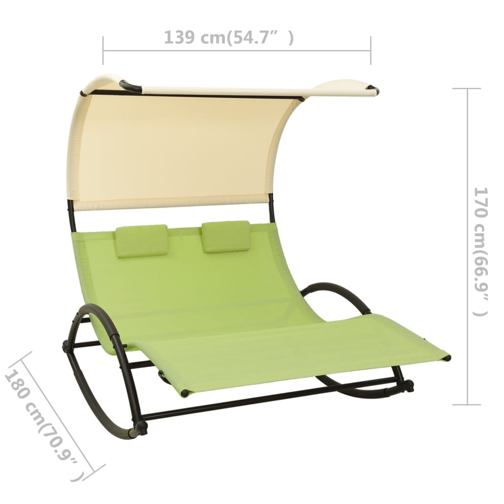 Ligbed tweepersoons met luifel textileen groen en crèmekleurig is nu te koop bij PeponiXL, paradijselijk wonen!