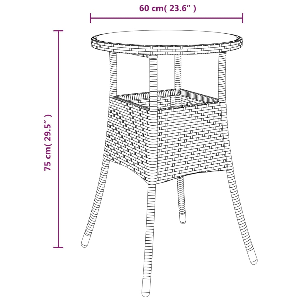 Tuintafel Ø60x75 cm gehard glas en poly rattan zwart is nu te koop bij PeponiXL, paradijselijk wonen!