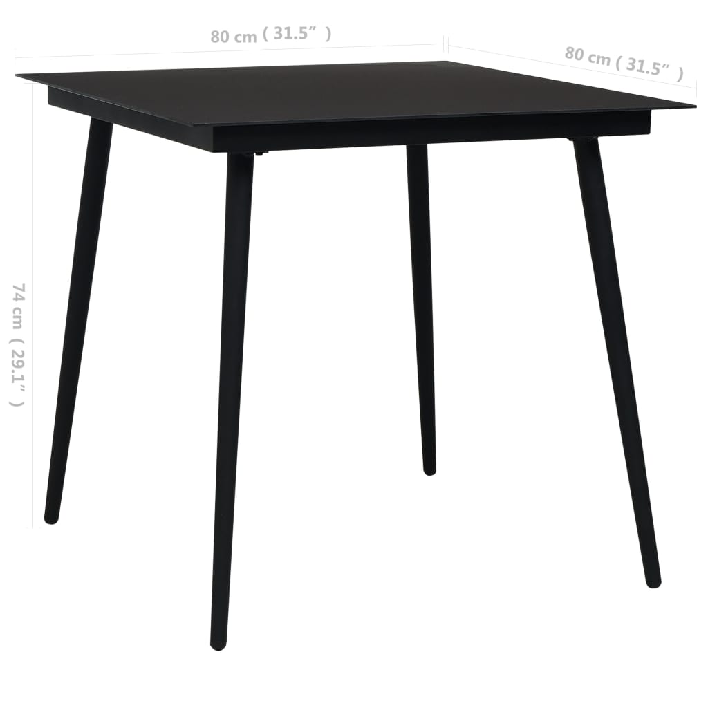 Tuintafel 80x80x74 cm staal en glas zwart is nu te koop bij PeponiXL, paradijselijk wonen!